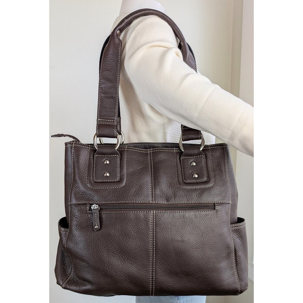 Tignanello Shoulder Bag Large Brown Pebbled Leather Multi Pocket Organizer Tote - Picture 3 of 12